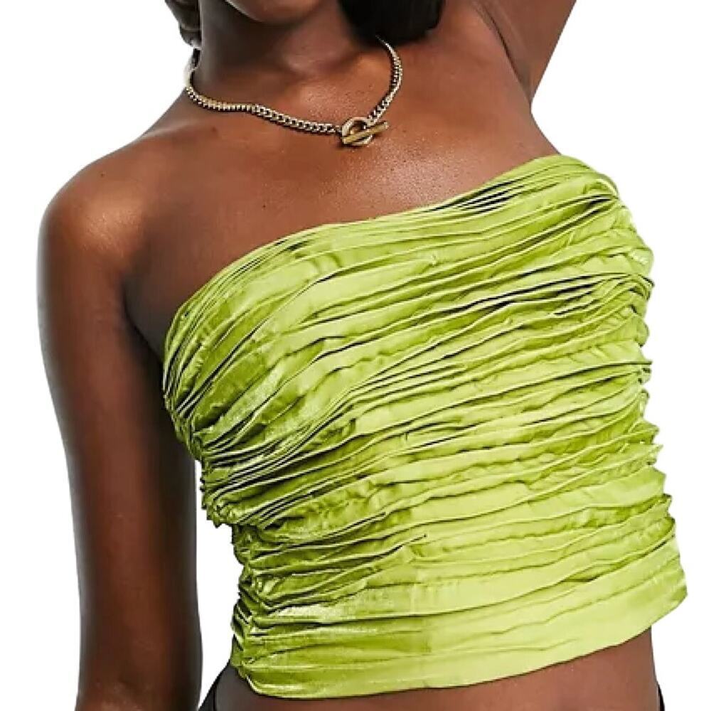 ASYOU Ruffle Pleated Bandeau Top in Lime, Size 8​​​​